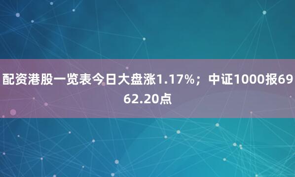配资港股一览表今日大盘涨1.17%；中证1000报6962.20点